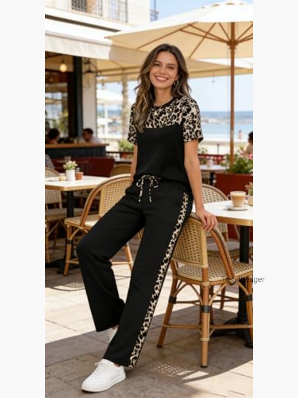 Two Piece Lounge Set Women Summer Matching Outfit Wide Leg Pants Set - Picture 3 of 7